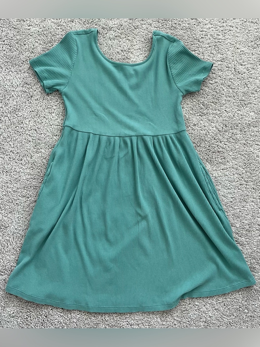 Old Navy Teal Ribbed Short-Sleeve A-Line Kids Dress